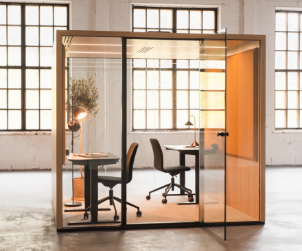 nature-inspired office pod with veneers surface