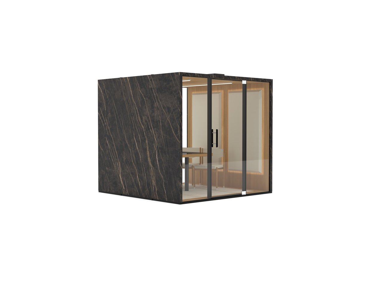 Office pod with stone laminate surface